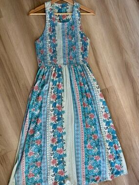 Matilda Jane Cottagecore Floral Midi Dress Smocked Bodice Blue Pink Boho Prairie